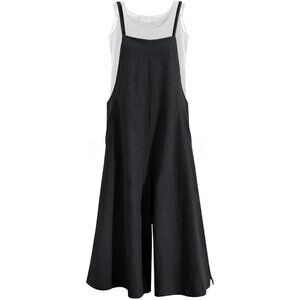 YESNO Women Casual Loose Long Bib Pants Wide Leg Jumpsuits Baggy Cotton Rompers